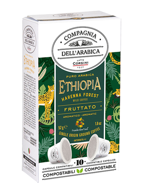 Corsini Ethiopia Single Origin Arabica Aromatic Compatible Coffee Capsules, 10 Capsules, 52g