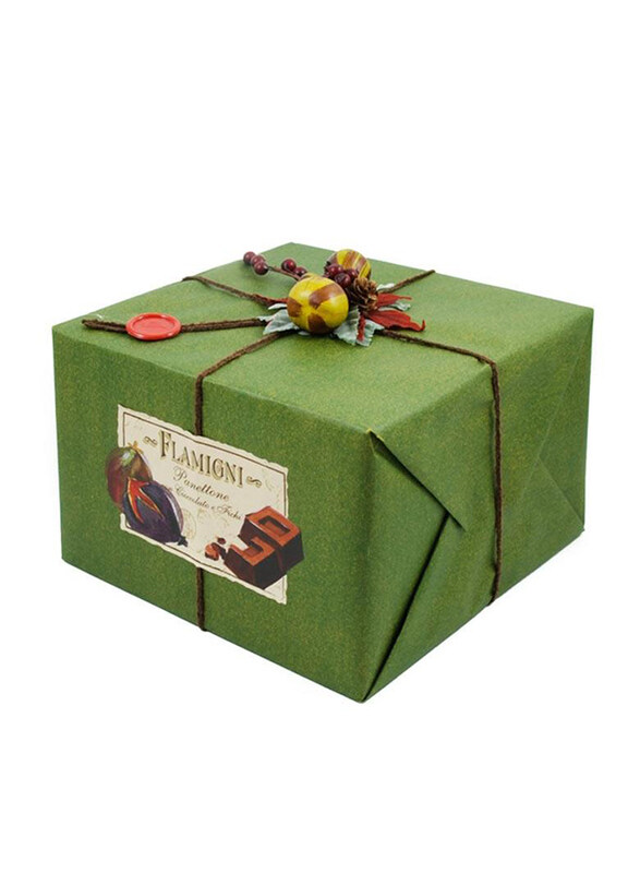 

Flamigni Italian Sugar Iced Gourmet Panettone with Dark Chocolate Drops and Candied Fruits Figs Hand Wrapped, 1 Kg