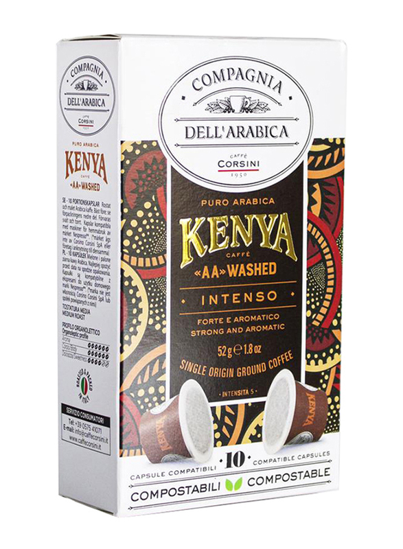 Corsini Kenya AA Washed Strong and Aromatic Compatible Coffee Capsules, 10 Capsules, 52g