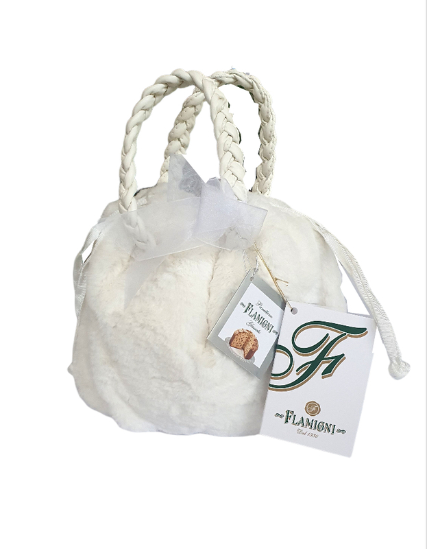Flamigni - Traditional Panettone Sweet Bread Sugar Iced Italian Quality Luxury in Beautiful Fur Hand Bag White - 750gr