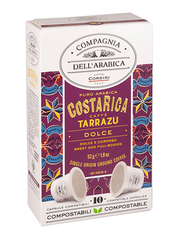 Corsini Costarica Dolce Single Origin Pure Arabica Coffee Compatible Capsules, 10 Capsules, 52g