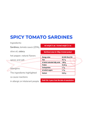 Pollastrini di Anzio Wild Caught Sardines in Tomato Sauce with Hot Pepper, 100g