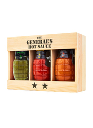 The General's Hot Sauce Peppers Collection Set in Gift Wooden Box, Hooah Jalapeno/Danger Close/Shock & Awe, 3 Bottles x 180ml