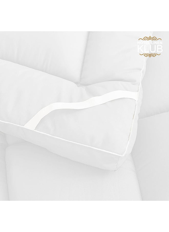 Hotel Linen Klub 100% Cotton 233TC Down Proof Fabric with Piping and 4 Highly Elastic Bands 500GSM Soft and Firm Fiber Mattress Topper, Queen, White