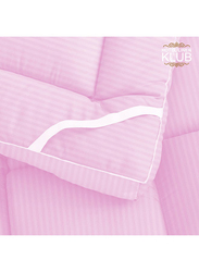 Hotel Linen Klub 85GSM Microfiber Stripe Super Soft Mattress Topper with Extra Thick Fibersheet and Highly Elastic Bands, Super King, Pink