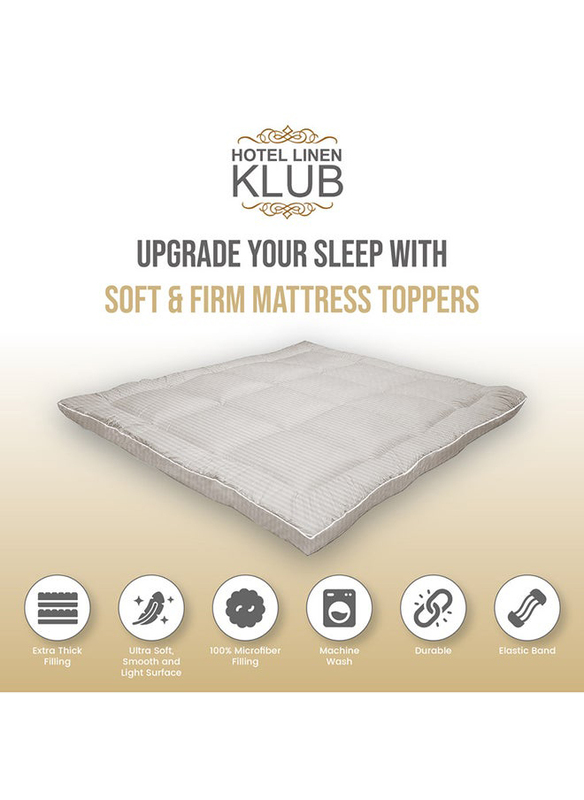 Hotel Linen Klub 85GSM Microfiber Stripe Super Soft Mattress Topper with Extra Thick Fibersheet and Highly Elastic Bands, King, Stone