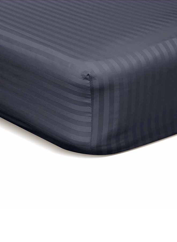 Hotel Linen Klub Stripe Microfiber Fitted Sheet, Double, Dark Grey