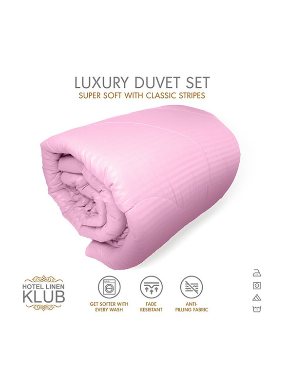 Hotel Linen Klub 200GSM Ultra Soft Microfiber Filling Down Alternative Comforter Set, 1 Comforter + 1 Fitted Sheet + Pillowcase, Single, Pink