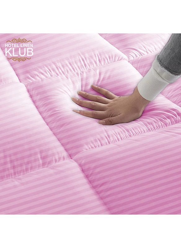 Hotel Linen Klub 85GSM Microfiber Stripe Super Soft Mattress Topper with Extra Thick Fibersheet and Highly Elastic Bands, King, Pink