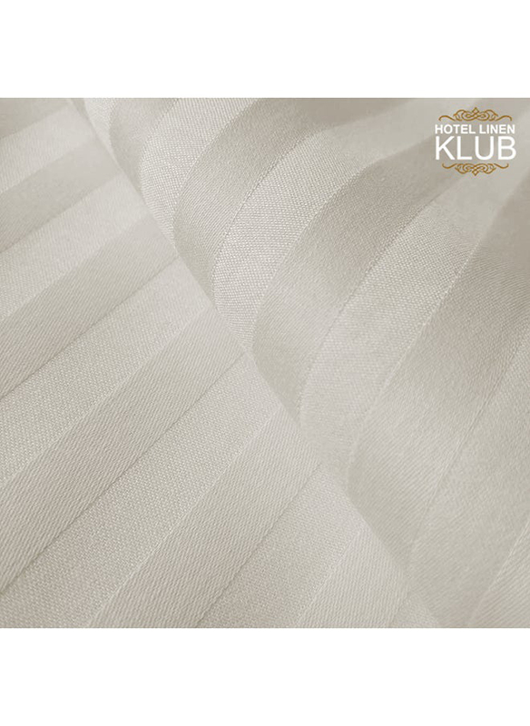 Hotel Linen Klub 85GSM Microfiber Stripe Super Soft Mattress Topper with Extra Thick Fibersheet and Highly Elastic Bands, King, Stone