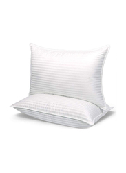 Hotel Linen Klub 2-Piece 250Tc Sateen Stripe Pillow Set, White