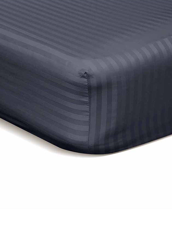 Hotel Linen Klub Stripe Microfiber Fitted Sheet, Super King, Dark Grey