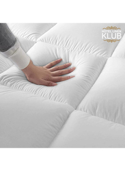 Hotel Linen Klub 100% Cotton 233TC Down Proof Fabric with Piping and 4 Highly Elastic Bands 500GSM Soft and Firm Fiber Mattress Topper, King, White