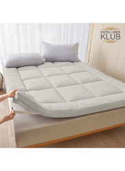 Hotel Linen Klub 85GSM Microfiber Stripe Super Soft Mattress Topper with Extra Thick Fibersheet and Highly Elastic Bands, Super King, Stone