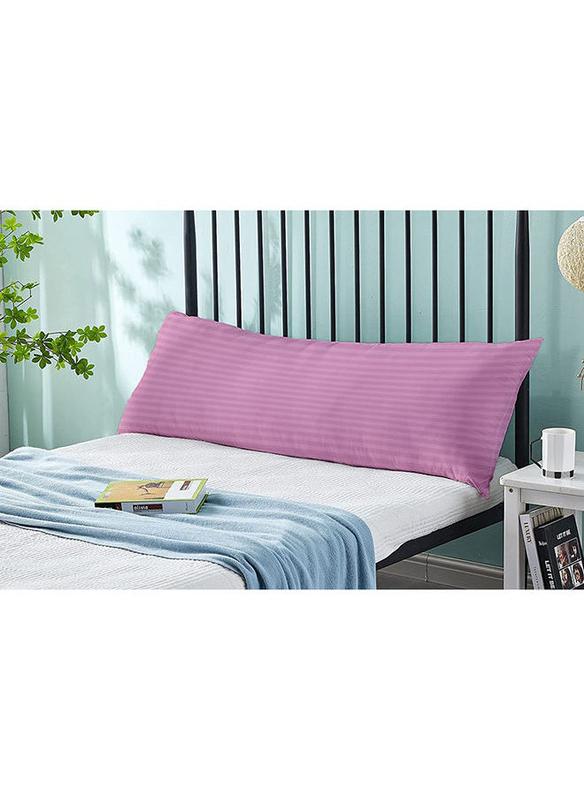 Krude 100% Polyester 85 GSM Microfiber 1 cm Stripe Super Soft Long Body Pillow, Baby Pink