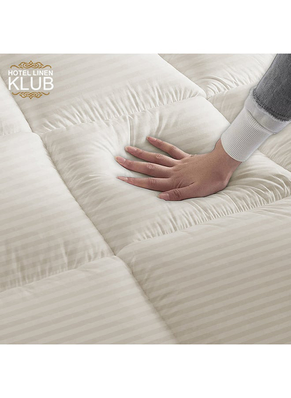 Hotel Linen Klub 85GSM Microfiber Stripe Super Soft Mattress Topper with Extra Thick Fibersheet and Highly Elastic Bands, Super King, Stone