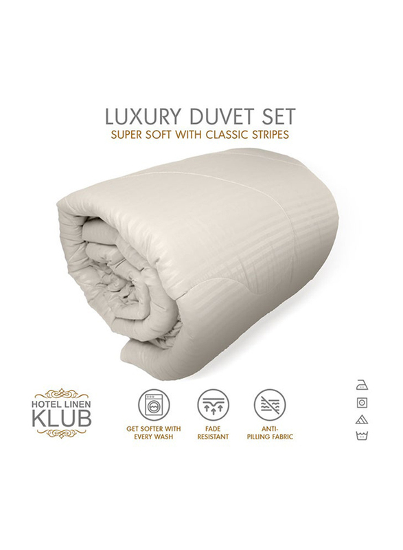 Hotel Linen Klub 200GSM Ultra Soft Microfiber Filling Down Alternative Comforter Set, 1 Comforter + 1 Fitted Sheet + Pillowcase, Single, Stone