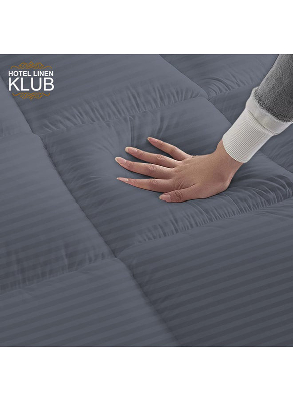 Hotel Linen Klub 85GSM Microfiber Stripe Super Soft Fabric and 500GSM Soft Firm and Extra Thick Fibersheet and Highly Elastic Bands Mattress Topper, Single, Dark Grey