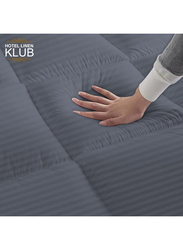 Hotel Linen Klub 85GSM Microfiber Stripe Super Soft Fabric and 500GSM Soft Firm and Extra Thick Fibersheet and Highly Elastic Bands Mattress Topper, Single, Dark Grey