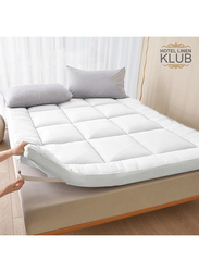 Hotel Linen Klub 100% Cotton 233TC Down Proof Fabric with Piping and 4 Highly Elastic Bands 500GSM Soft and Firm Fiber Mattress Topper, King, White