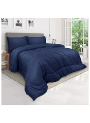 Hotel Linen Klub Soft Fiber sheet Filling Ultra Soft Brushed Stripe Microfiber Fabric Down Alternative Comforter Set, Single, Navy Blue