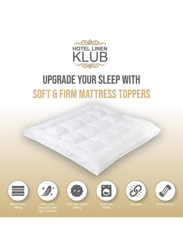 Hotel Linen Klub 100% Cotton 233TC Down Proof Fabric with Piping and 4 Highly Elastic Bands 500GSM Soft and Firm Fiber Mattress Topper, King, White