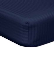 Hotel Linen Klub Stripe Microfiber Fitted Sheet, Super King, Navy Blue