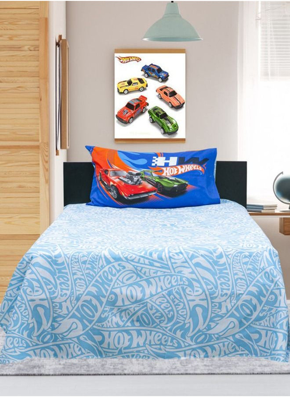 Hotel Linen Klub 2-Piece Kidz Klub Hot Wheel Bed Sheet, Single, White