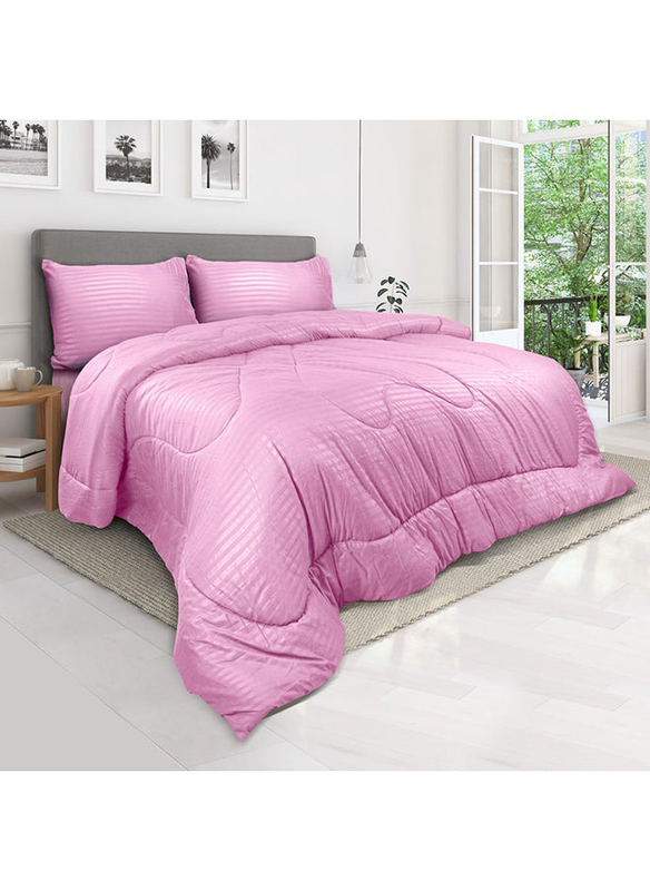 Hotel Linen Klub 200GSM Ultra Soft Microfiber Filling Down Alternative Comforter Set, 1 Comforter + 1 Fitted Sheet + Pillowcase, Single, Pink