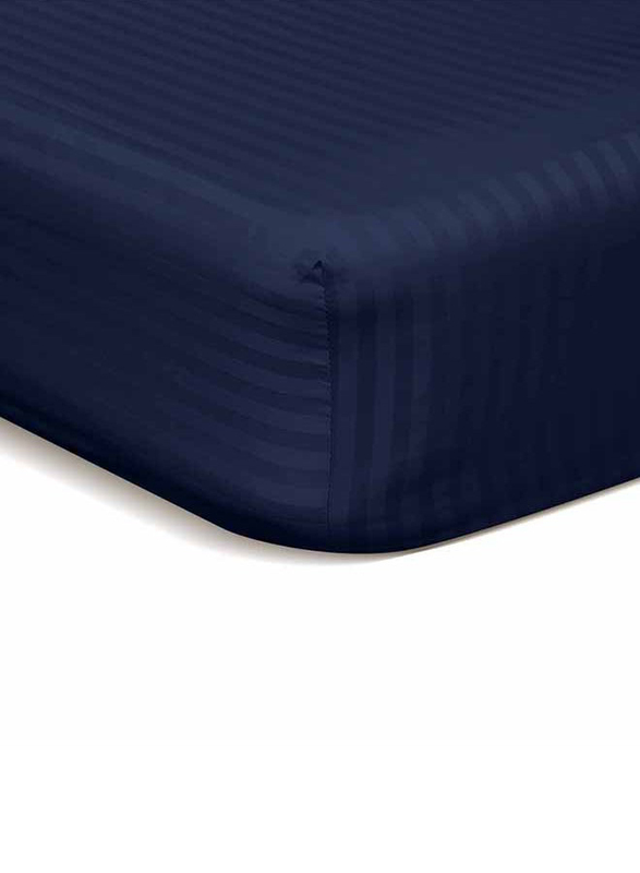 Hotel Linen Klub Stripe Microfiber Fitted Sheet, Double, Navy Blue