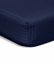 Hotel Linen Klub Stripe Microfiber Fitted Sheet, Double, Navy Blue