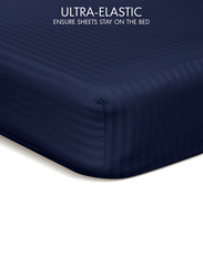 Hotel Linen Klub Stripe Microfiber Fitted Sheet, Double, Navy Blue