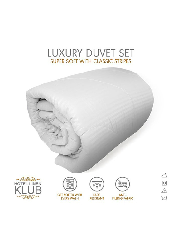 Hotel Linen Klub 200GSM Ultra Soft Microfiber Filling Down Alternative Comforter Set, 1 Comforter + 1 Fitted Sheet + Pillowcase, Single, White