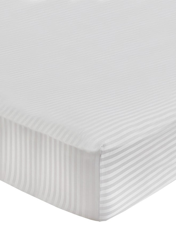 Hotel Linen Klub Fitted Striped Bed Sheet Cotton, Queen, White