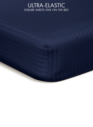 Hotel Linen Klub Stripe Microfiber Fitted Sheet, Queen, Navy Blue