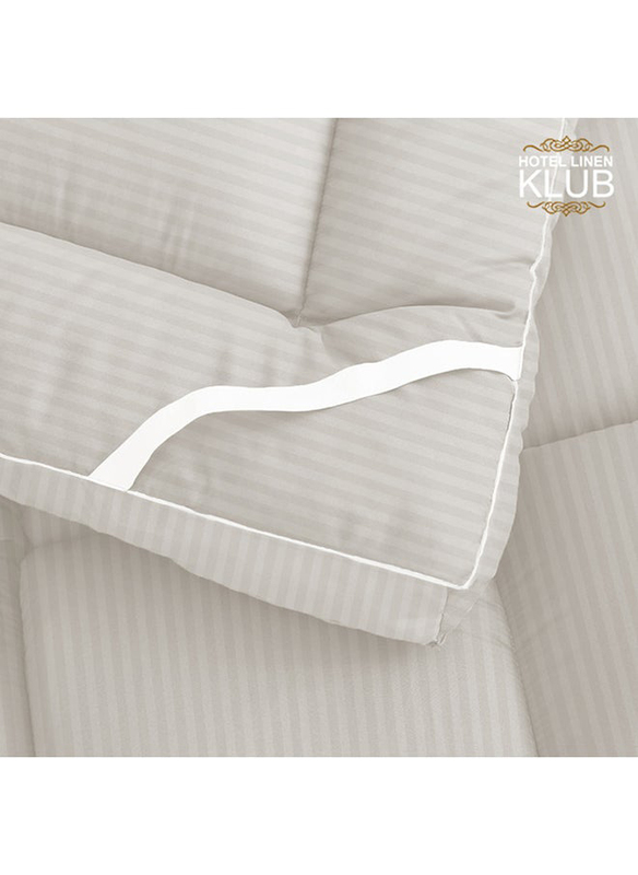 Hotel Linen Klub 85GSM Microfiber Stripe Super Soft Mattress Topper with Extra Thick Fibersheet and Highly Elastic Bands, Double, Stone