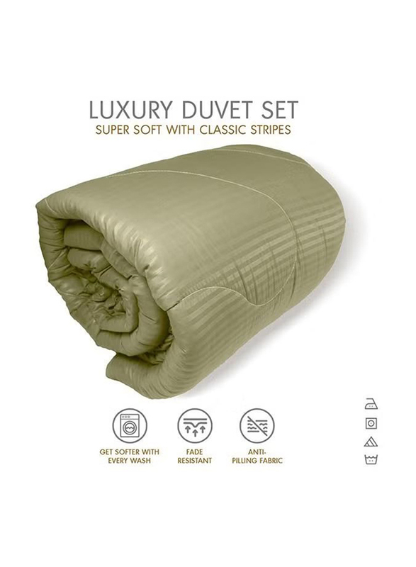 Hotel Linen Klub Soft Fiber sheet Filling Ultra Soft Brushed Stripe Microfiber Fabric Down Alternative Comforter Set, King, Olive