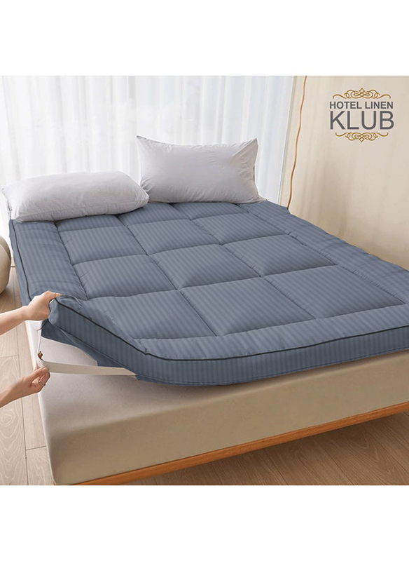 Hotel Linen Klub 85GSM Microfiber Stripe Super Soft Mattress Topper with Extra Thick Fibersheet and Highly Elastic Bands, King, Dark Grey