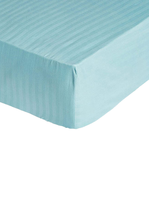 Hotel Linen Klub Soft Comfort Stripe Microfiber AQUA Fitted Sheet, King, Aqua Blue