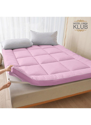 Hotel Linen Klub 85GSM Microfiber Stripe Super Soft Mattress Topper with Extra Thick Fibersheet and Highly Elastic Bands, King, Pink