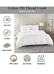 Hotel Linen Klub 350TC 100% Long Staple Cotton Deyarco Duvet Cover Set, Queen, White