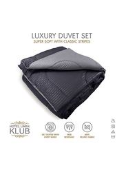 Hotel Linen Klub 200GSM Ultra Soft Brushed Stripe Microfiber Fabric Reversible Down Alternative Comforter Set, 1 Comforter + 1 Fitted Sheet + 1 Pillowcases, Single, Charcoal/Lt. Grey