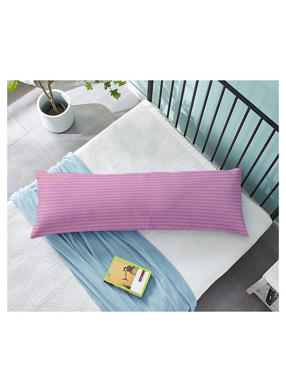 Krude 100% Polyester 85 GSM Microfiber 1 cm Stripe Super Soft Long Body Pillow, Baby Pink