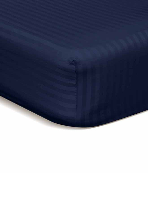 Hotel Linen Klub Stripe Microfiber Fitted Sheet, Queen, Navy Blue