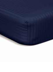 Hotel Linen Klub Stripe Microfiber Fitted Sheet, Queen, Navy Blue