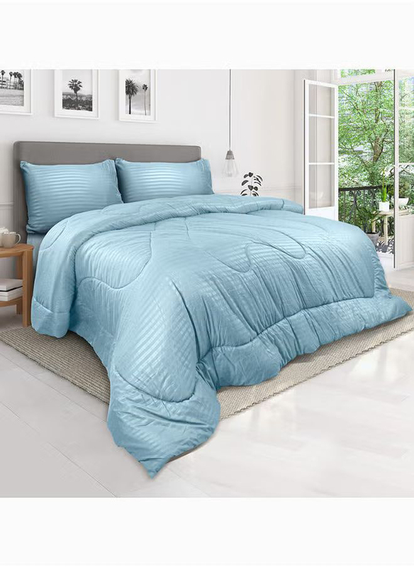 Hotel Linen Klub Soft Fiber sheet Filling Ultra Soft Brushed Stripe Microfiber Fabric Down Alternative Comforter Set, King, Aqua