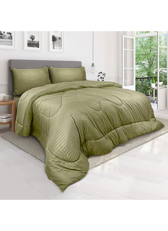 Hotel Linen Klub Soft Fiber sheet Filling Ultra Soft Brushed Stripe Microfiber Fabric Down Alternative Comforter Set, King, Olive