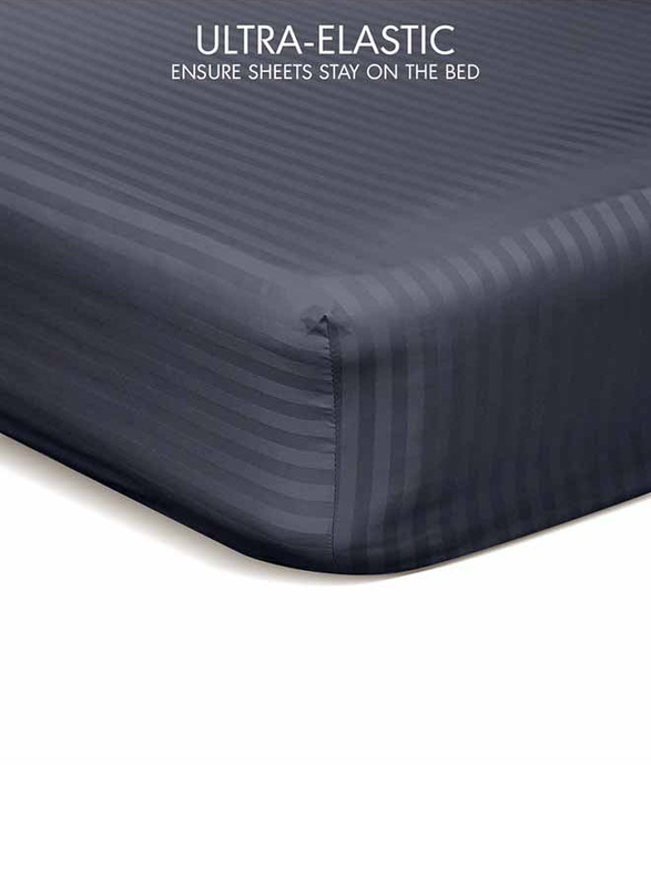 Hotel Linen Klub Stripe Microfiber Fitted Sheet, Double, Dark Grey