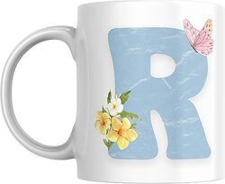 Floral Butterfly Alphabet Coffee Mug, Select Your Alphabet Letter, Gift for Women, Wife, Sister, Niece, Grandma, Friend (R)