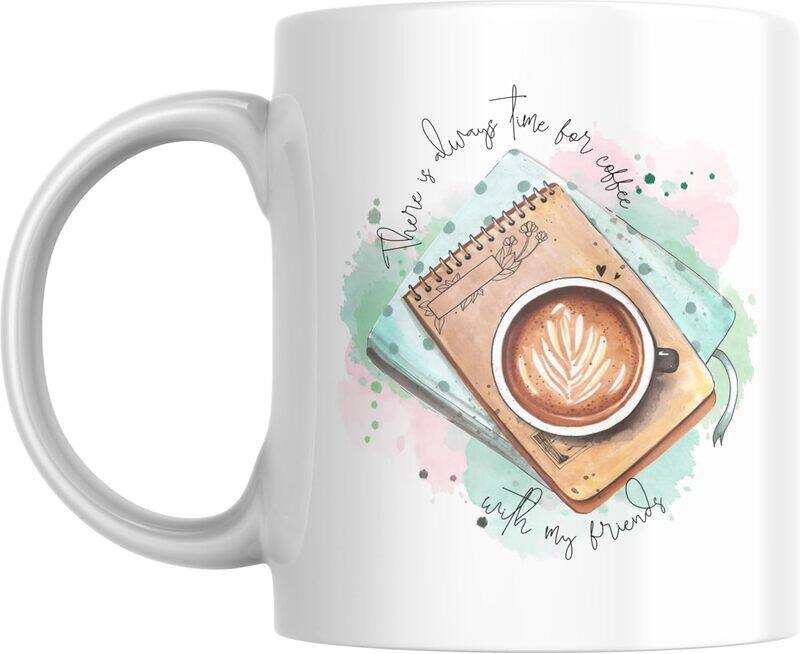 

SIESTASAFARI Ceramic Coffee Mug,11 oz, There's Always Time for Coffee with Friends, Reusable Cup for Home, Office, Work, Gift for Friend, Colleague